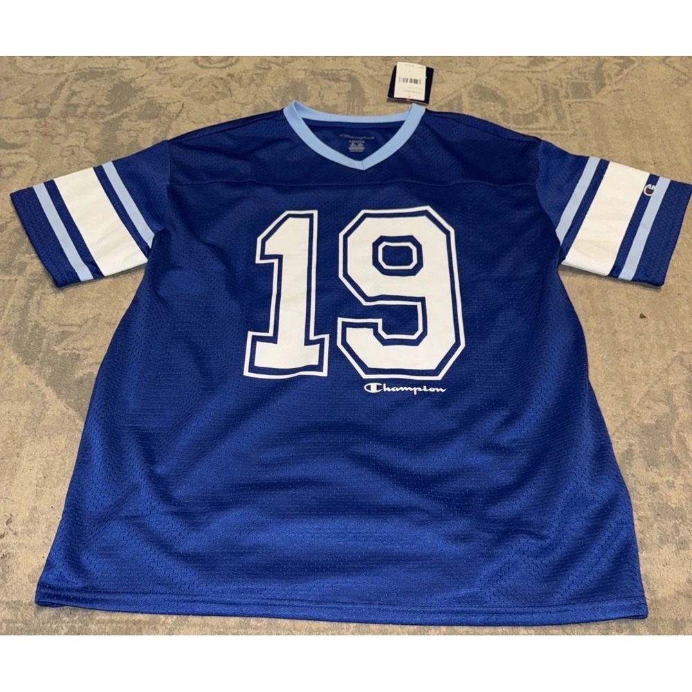 Champion Mesh Lined Boys ‎ Sz  Large 14/16 Blue Football Jersey Shirt #19 New